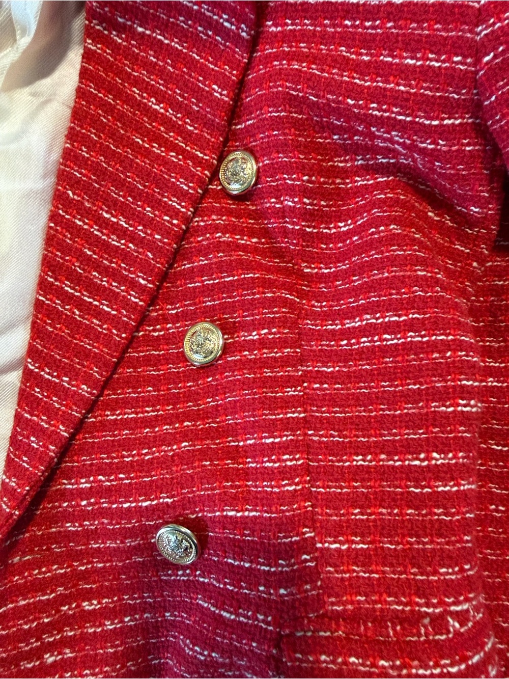 Zara Red Tweed Double-Breasted Blazer with Gold Buttons - Picture 7 of 16